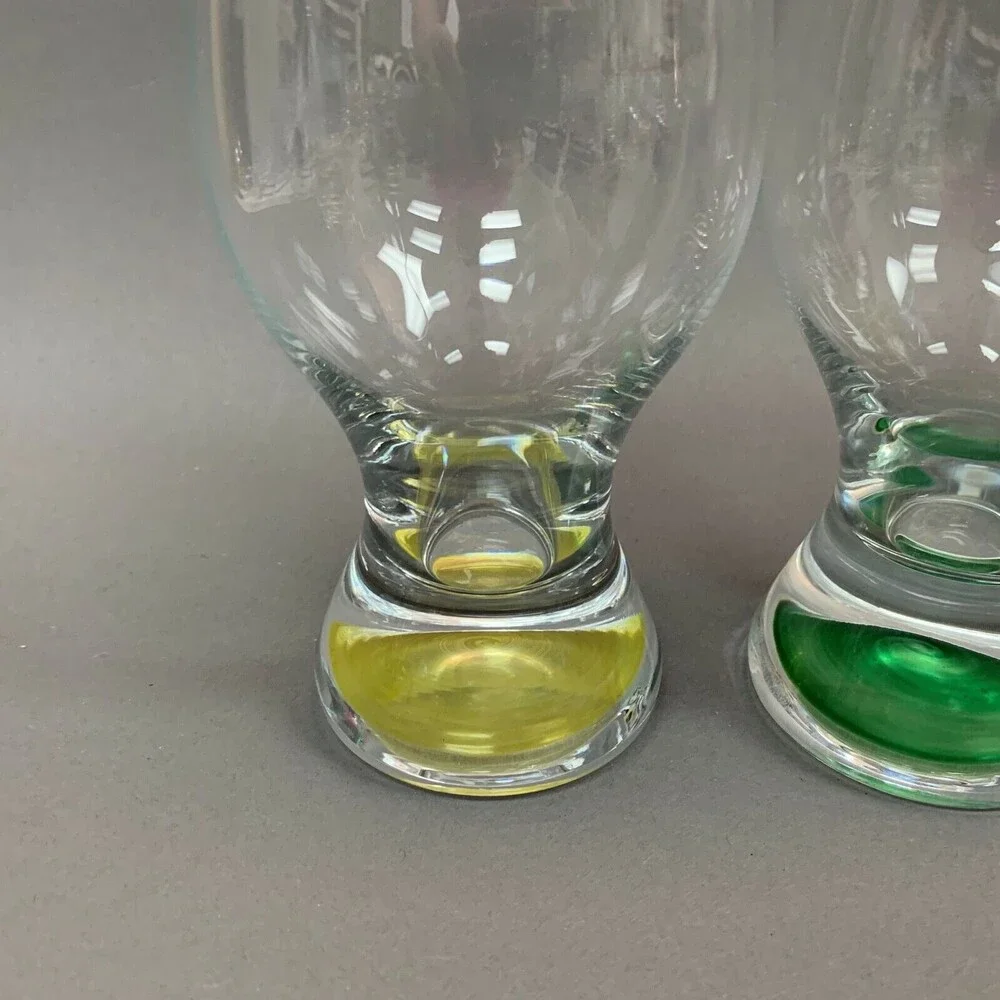 Clear Glass Ice Tea Tumblers Green Yellow Purple‎ Lot of 3